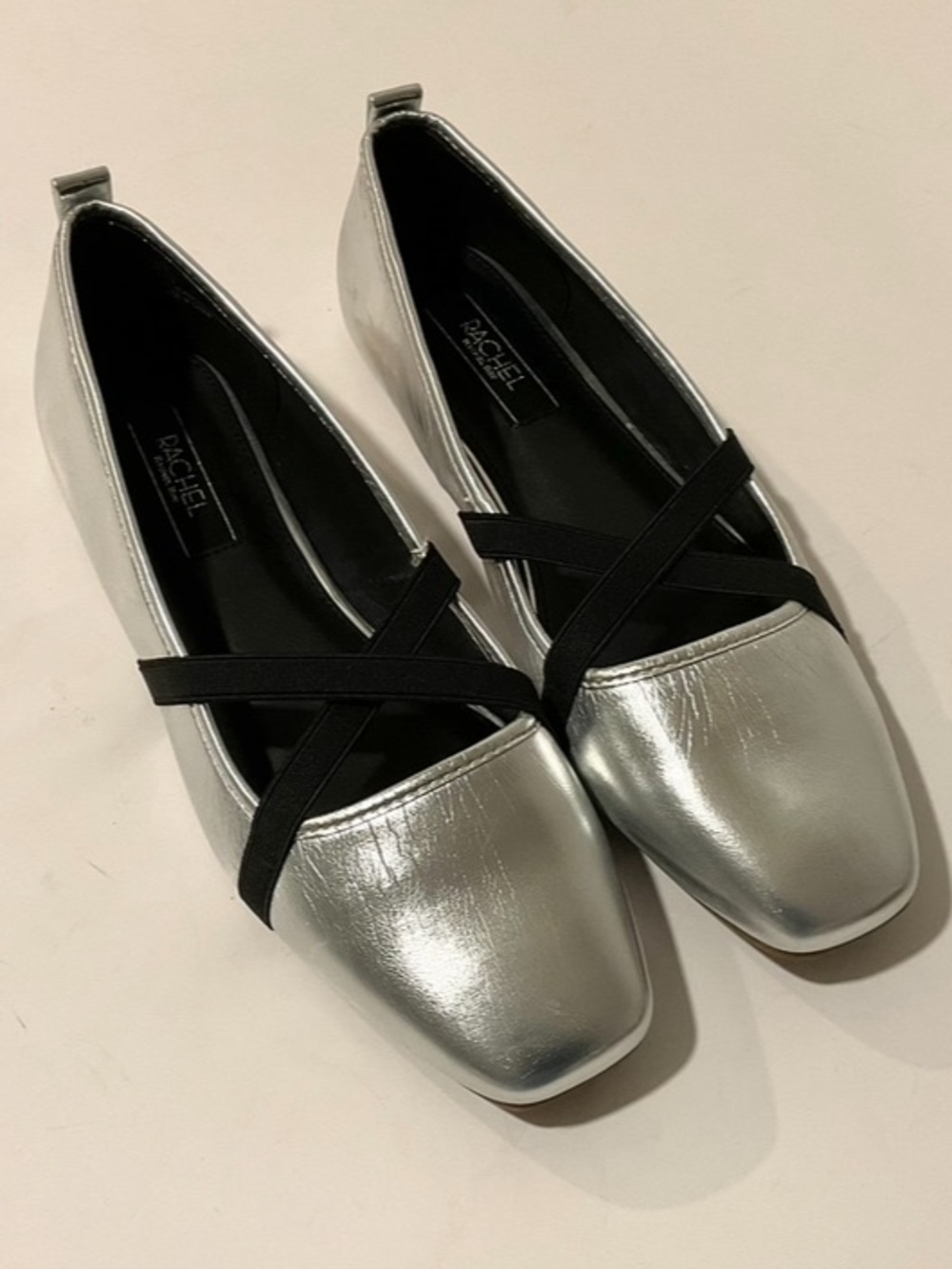 RACHEL Rachel Roy Calm Square Toe Silver Black Ballet Flats Size 11 LIKE NEW